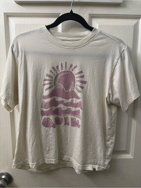 Quiksilver Cream T-Shirt with Gray Logo Print